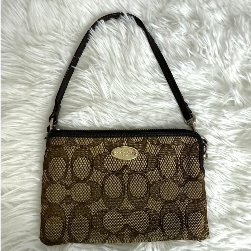 COACH Brown Signature Canvas Wristlet